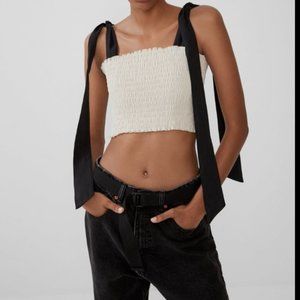 Zara Ruched Tube Top w Tie Strap Closure
